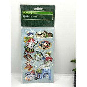 Holiday Time Handmade Winter Themed Stickers With Snowman Penguins & Igloo Scene
